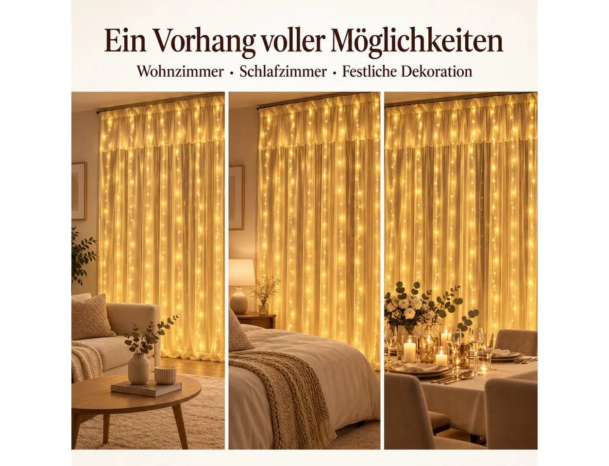 Norvéa Home LED-Lichterkette Lichtervorhang Warmweiß mit Fernbedienung - Bild 4