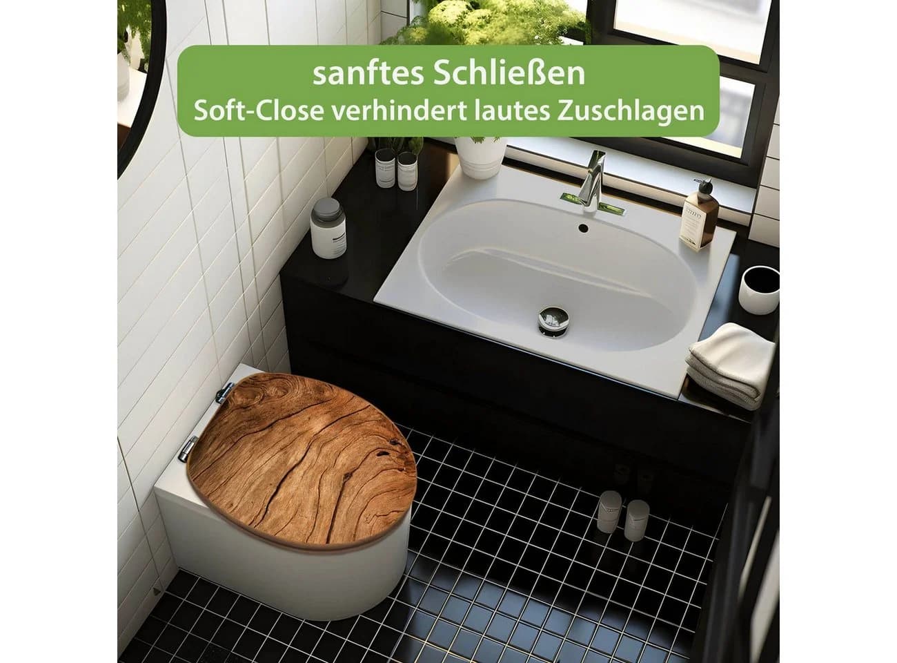 banjado WC-Sitz aus Bambus Trockenes Holz Motiv