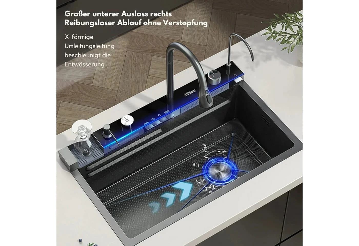 LuxaSteel Smarte Edelstahlspüle mit Digitaldisplay und LED - Bild 5