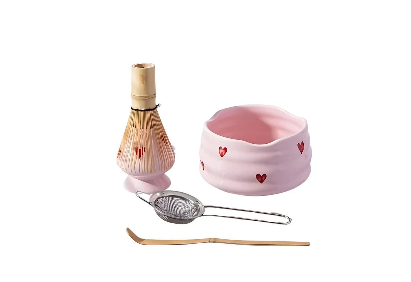 Norvéa Home Matcha Set 6-tlg. Rosa Keramik mit Herzdekor - Bild 2