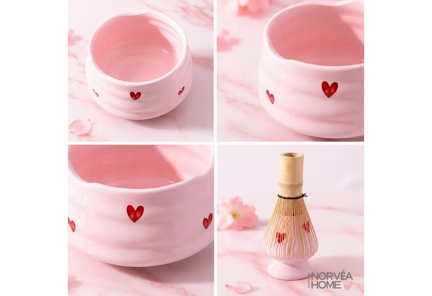 Norvéa Home Matcha Set 6-tlg. Rosa Keramik mit Herzdekor - Bild 4