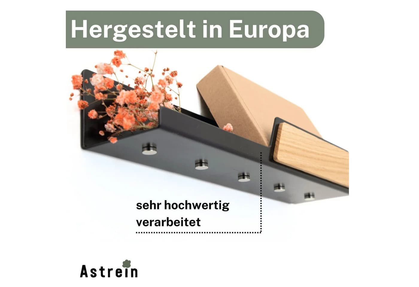 Astrein Magnetisches Schlüsselbrett Eiche Schwarz mit Ablage - Bild 3