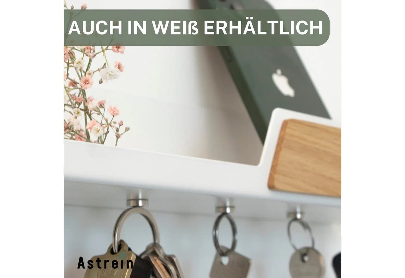 Astrein Magnetisches Schlüsselbrett Eiche Schwarz mit Ablage - Bild 4