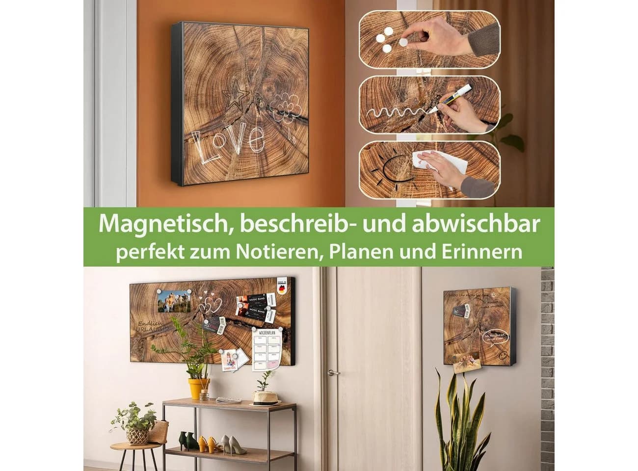 banjado Schlüsselkasten Metall Schwarz mit 32 Haken & Magnettafel