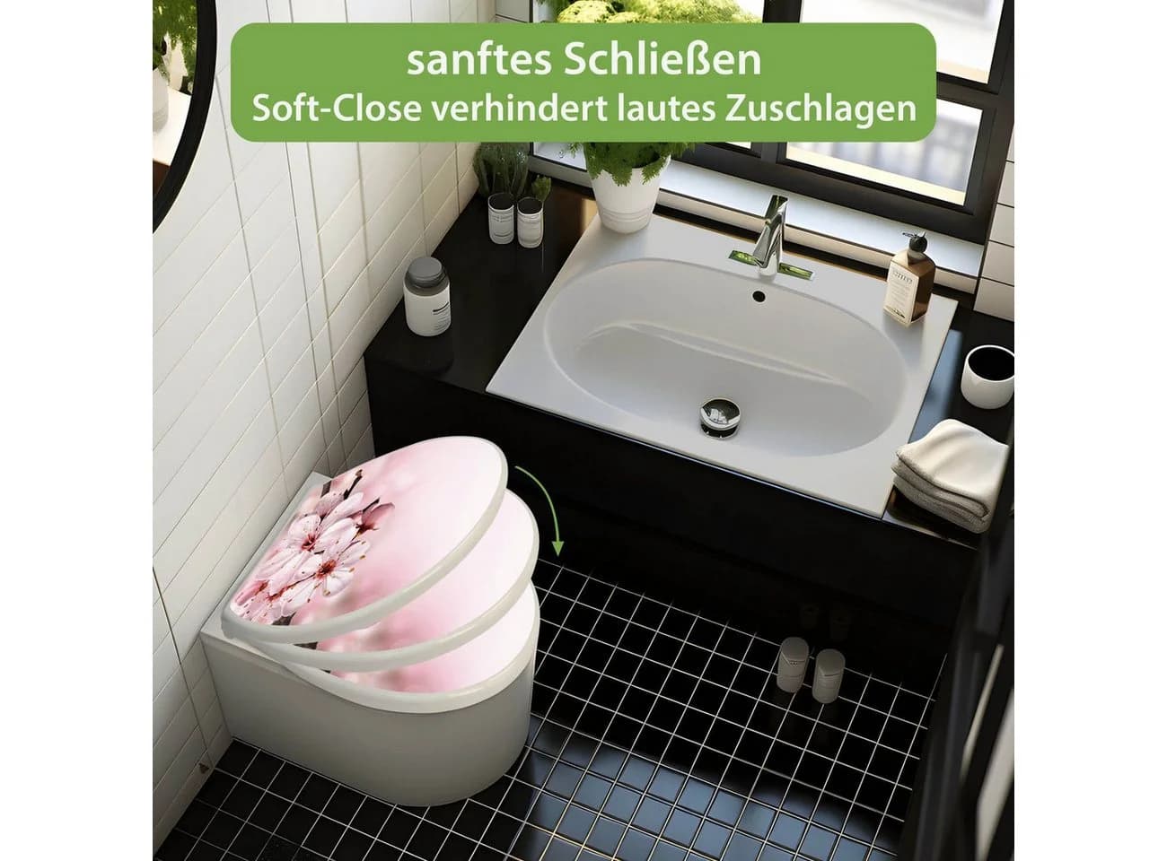 banjado WC-Sitz mit Absenkautomatik Motiv Japanische Kirsche Weiß - Bild 4