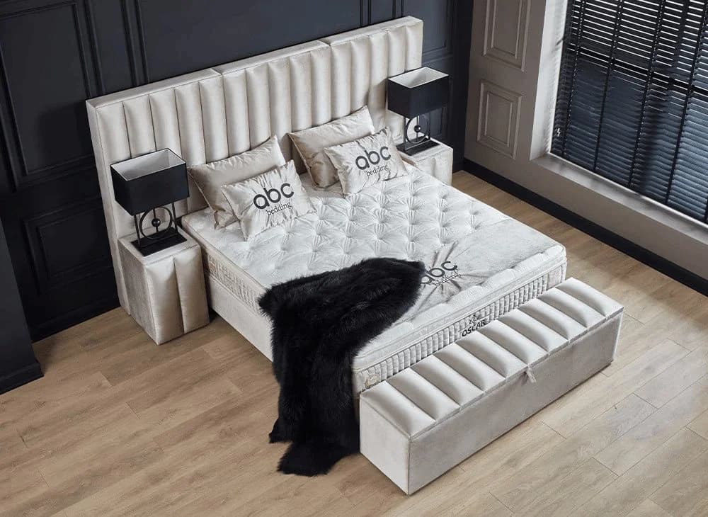 ABC Bedding Boxspringbett OSCAR Samt Creme Beige mit Bettkasten - Bild 3