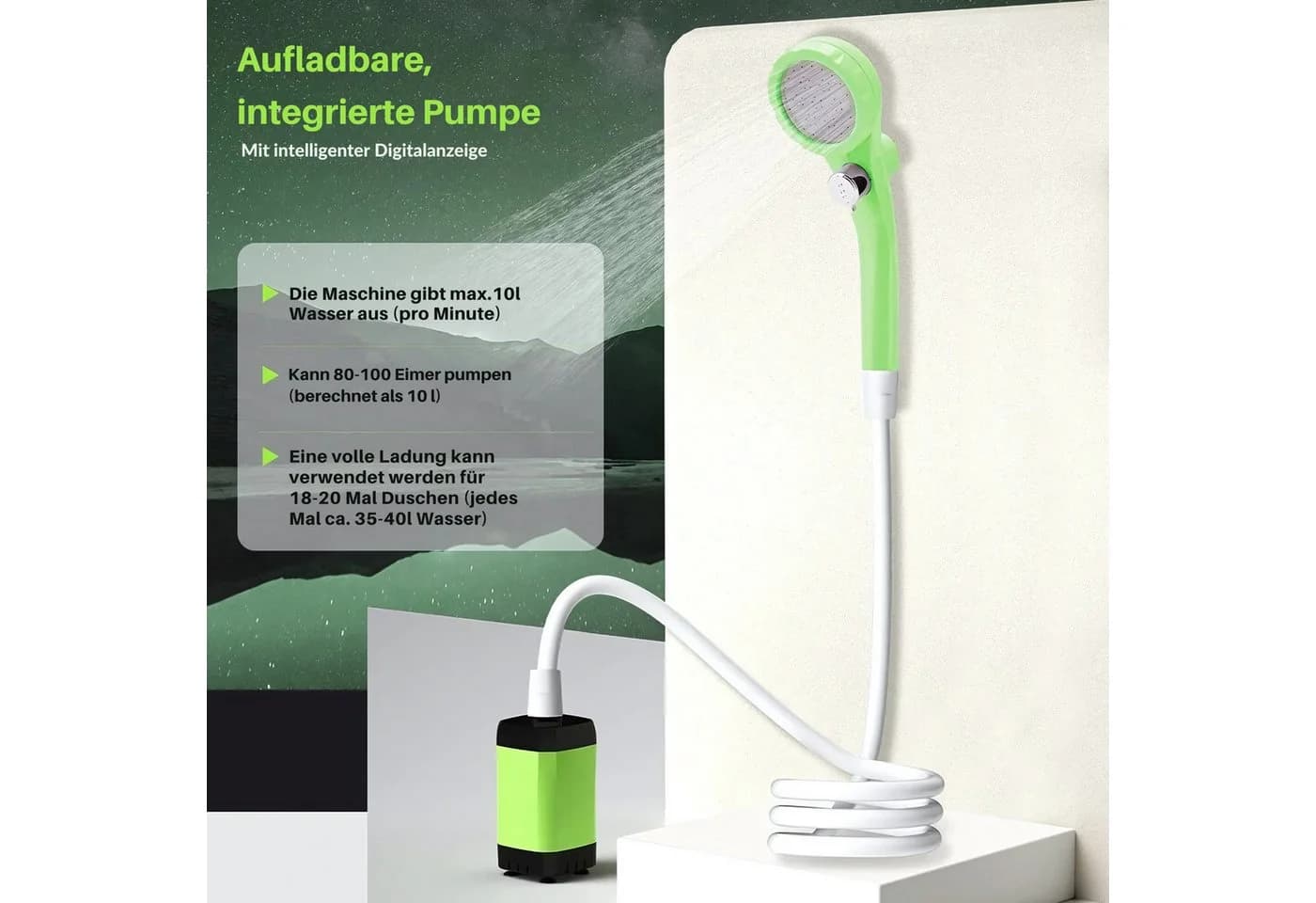 HS.SUPPLY Gartendusche Campingdusche mit LED-Display, 6000mAh