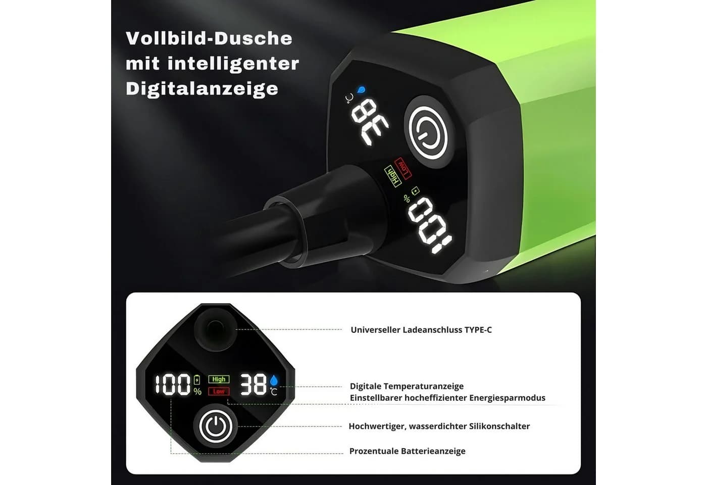 HS.SUPPLY Gartendusche Campingdusche mit LED-Display, 6000mAh - Bild 3
