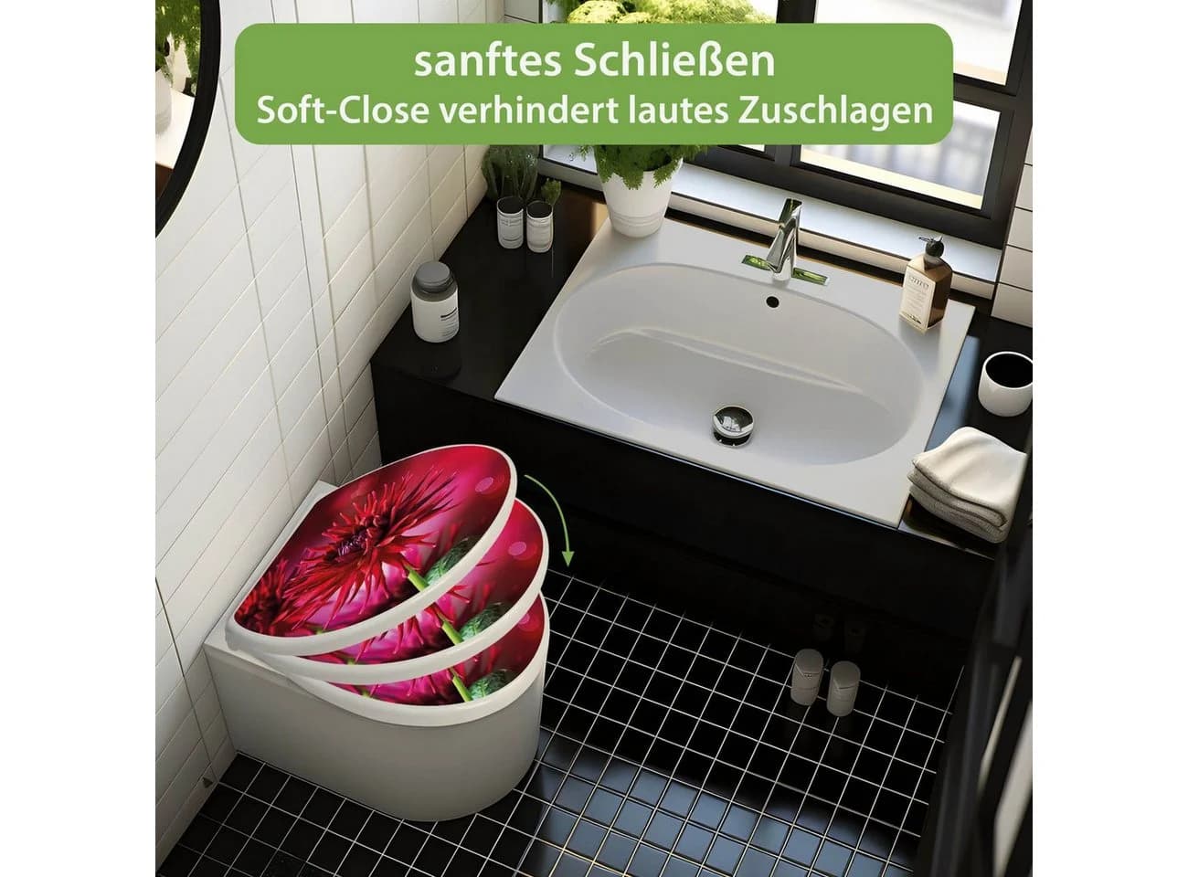 banjado WC-Sitz mit Absenkautomatik Rote Dahlien Duroplast - Bild 4