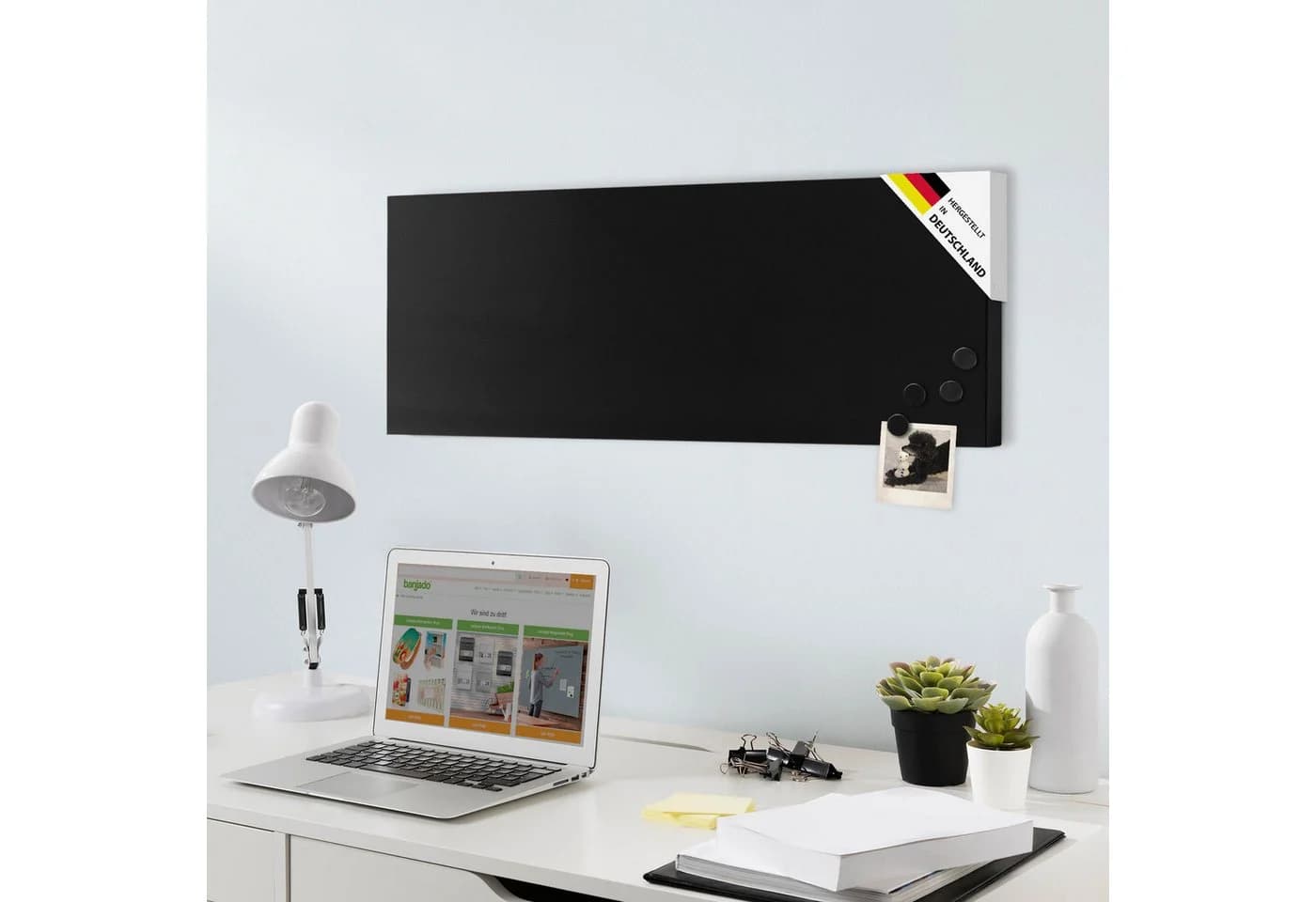 banjado Magnettafel Metall 75x30cm Weiß/Schwarz - Bild 3