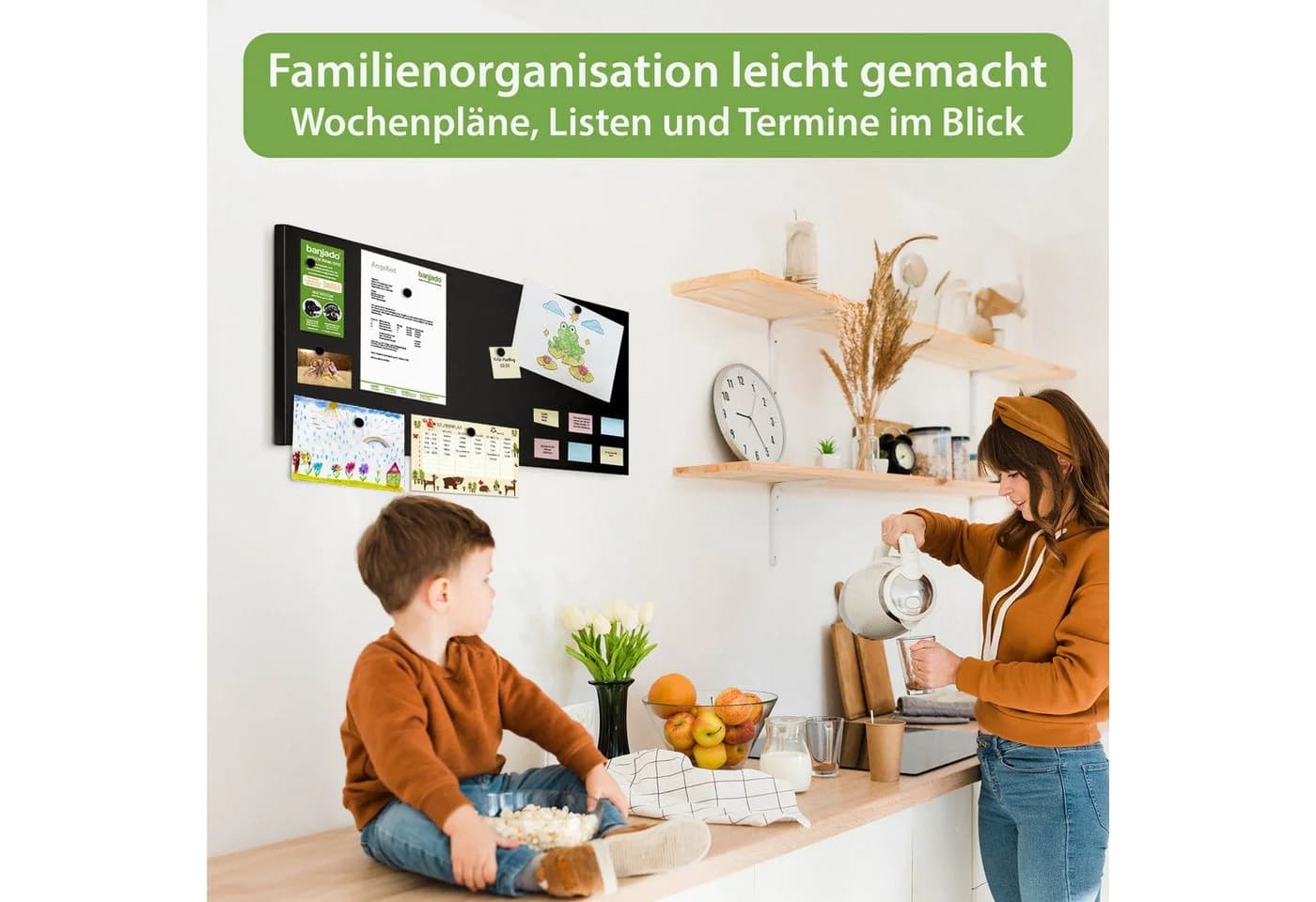 banjado Magnettafel Metall 75x30cm Weiß/Schwarz - Bild 4