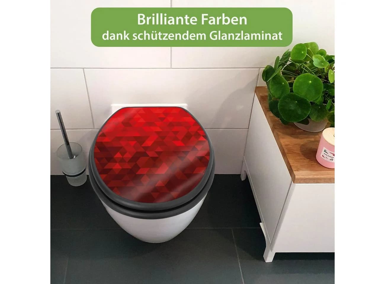 banjado WC-Sitz Anthrazit mit Absenkautomatik Motiv Dreiecke Rot
