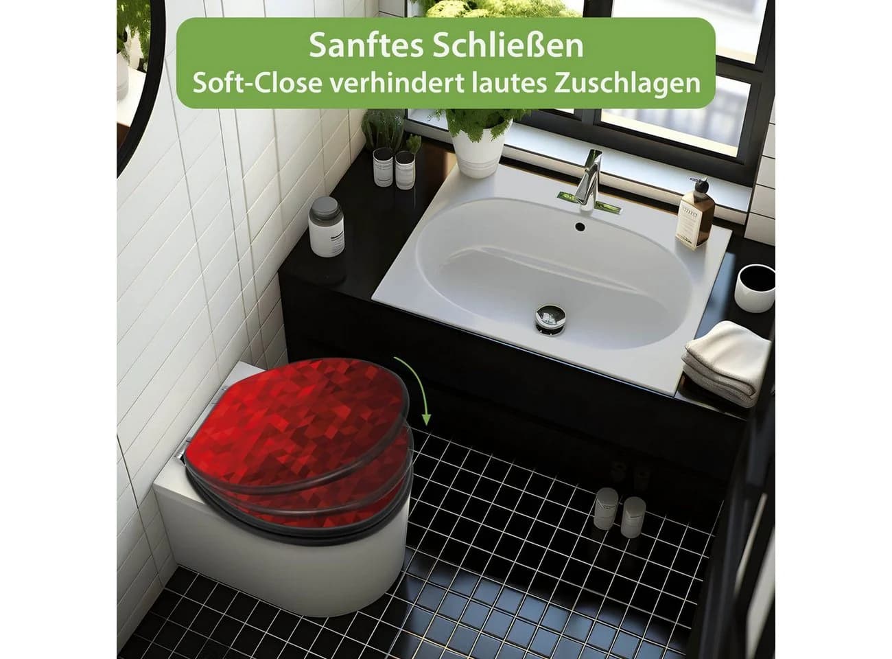 banjado WC-Sitz Anthrazit mit Absenkautomatik Motiv Dreiecke Rot - Bild 5