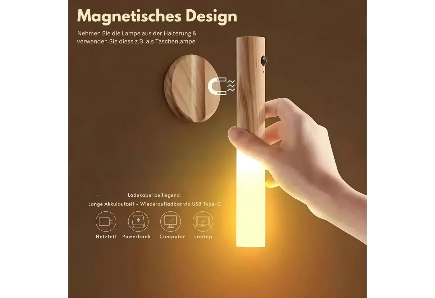 HS.SUPPLY LED Lichtleiste mit Bewegungssensor Magnetisch Nachtlicht Schwarz - Bild 3