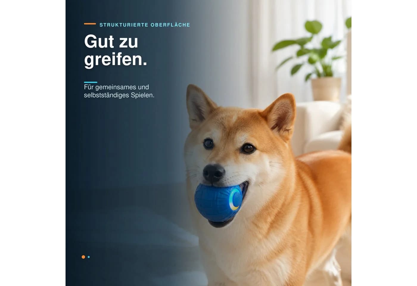 FLOCKI Pets™ Interaktiver Hundeball mit Motor, LED & USB-C, Ø 5,2 cm, Orange - Bild 3
