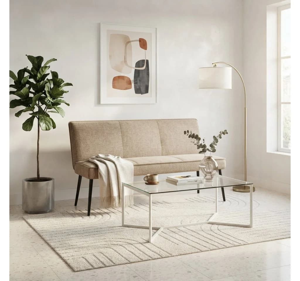 YOZI Essbank mit Taschenfederkern Dunkelgrau/Beige schwarze Metallbeine