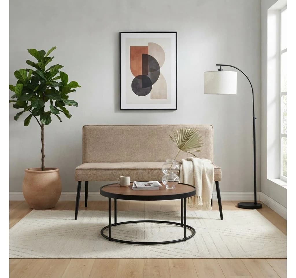 YOZI Essbank mit Taschenfederkern Dunkelgrau/Beige schwarze Metallbeine - Bild 2