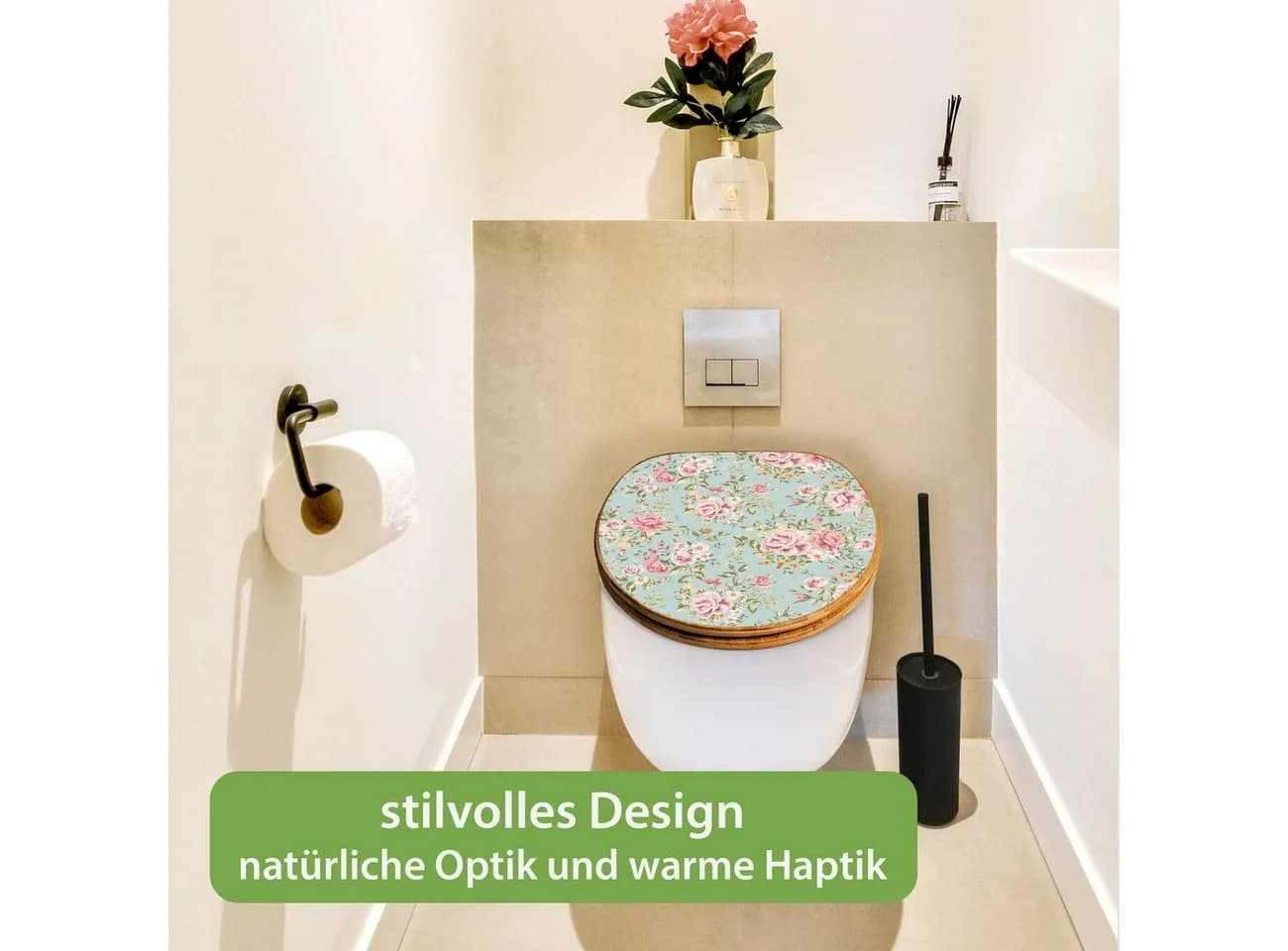banjado WC-Sitz Bambus mit Absenkautomatik Blumenmotiv Altrosa - Bild 5