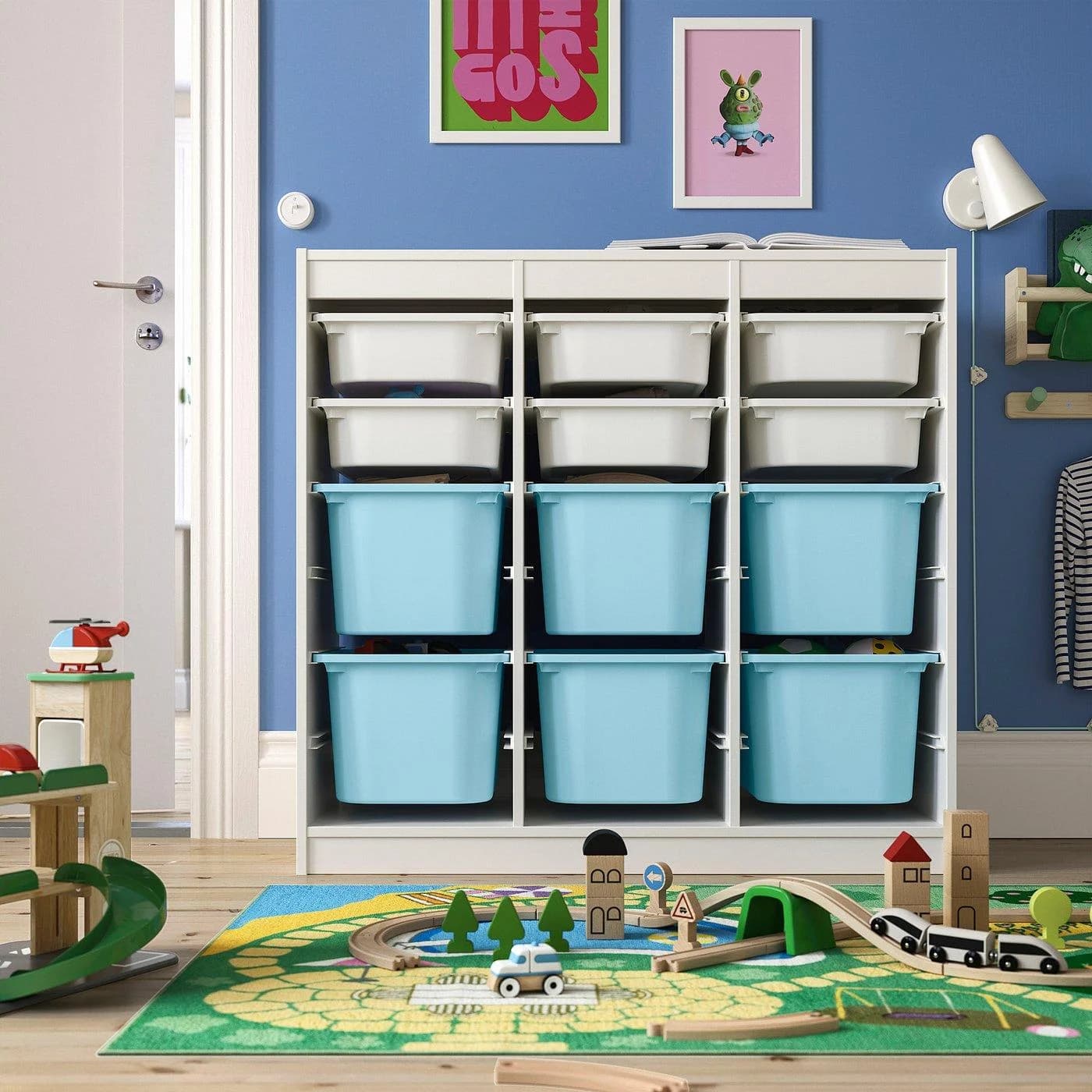 IKEA TROFAST Aufbewahrung mit Boxen Weiß Hellblau Raumteiler