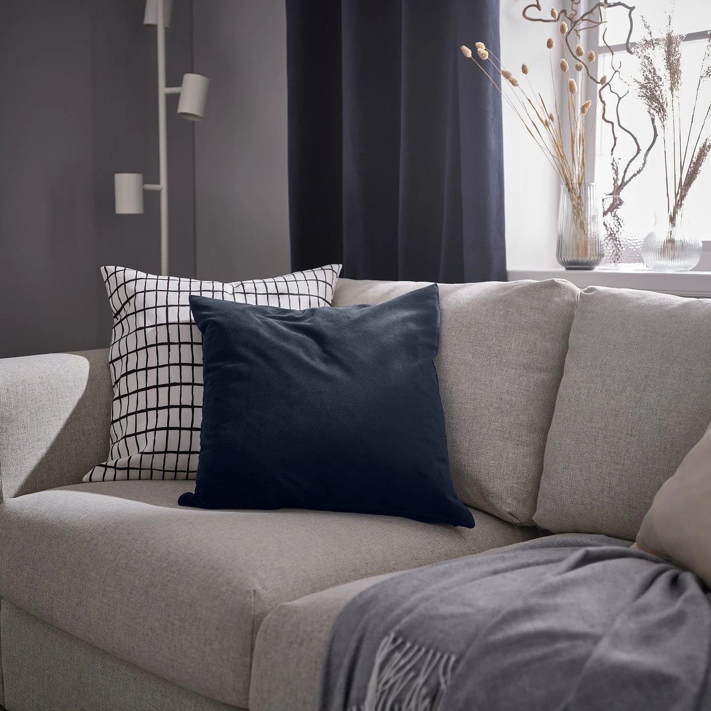 IKEA SANELA Kissenbezug Dunkelblau Baumwollsamt