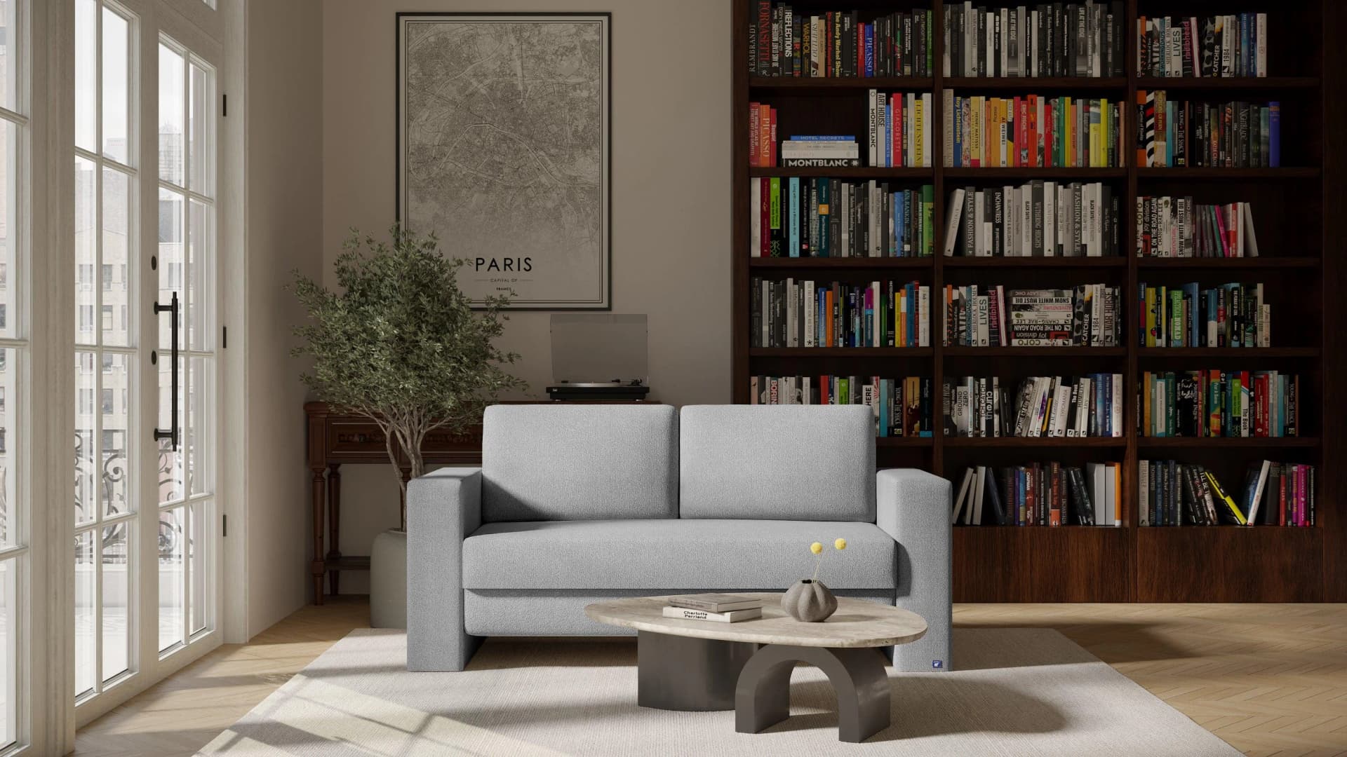 BRUNO Schlafsofa 140cm Silbergrau Massivholz Boxspring
