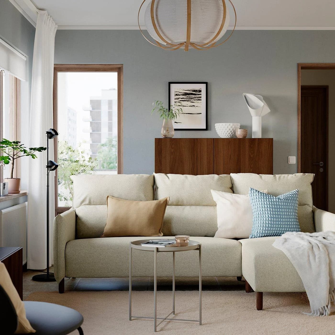 IKEA MANNARP 3er-Sofa mit Récamiere Beige