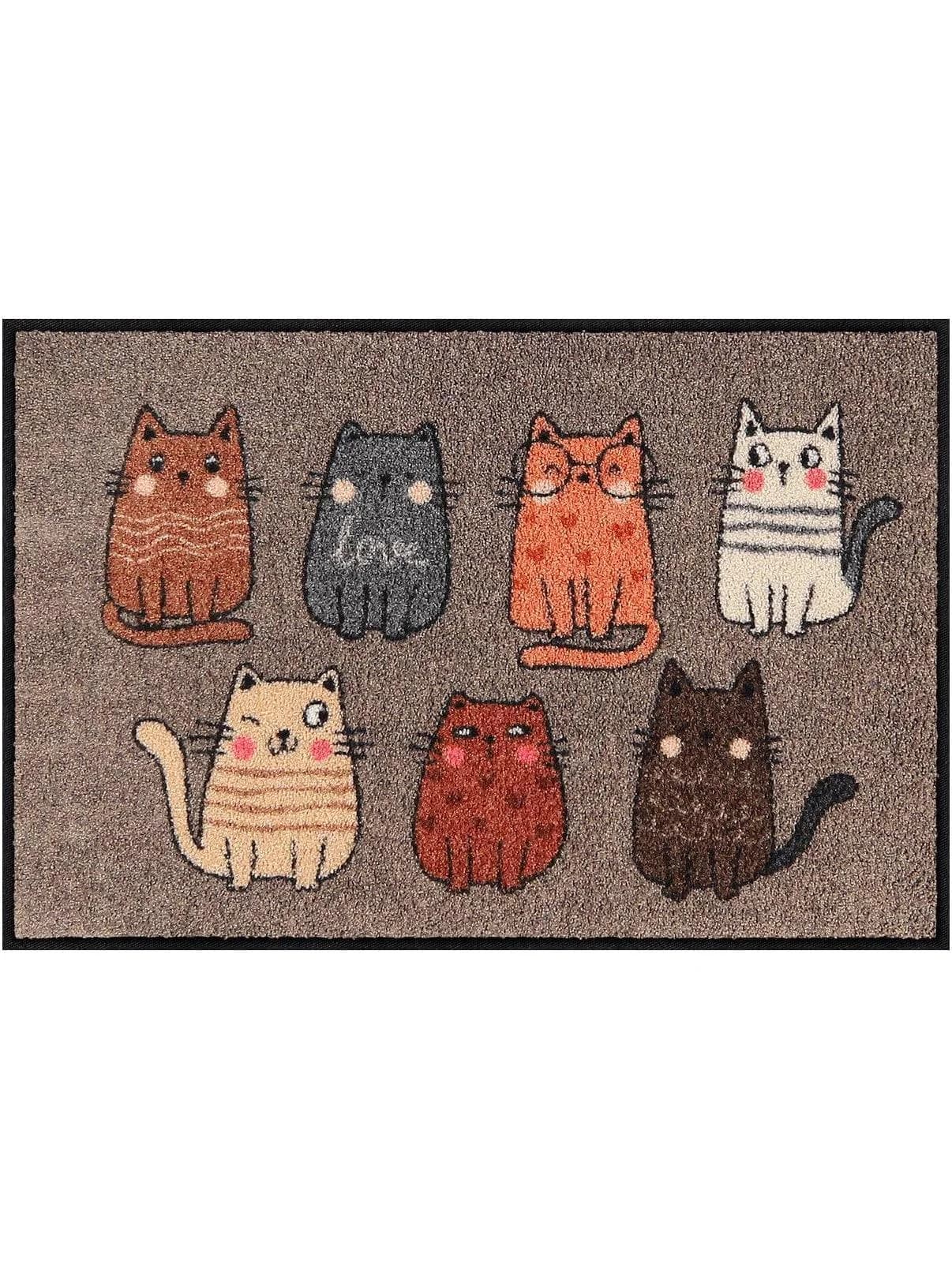 Salonloewe Fußmatte Gr. 2 Taupe-Bunt Katzenmotiv