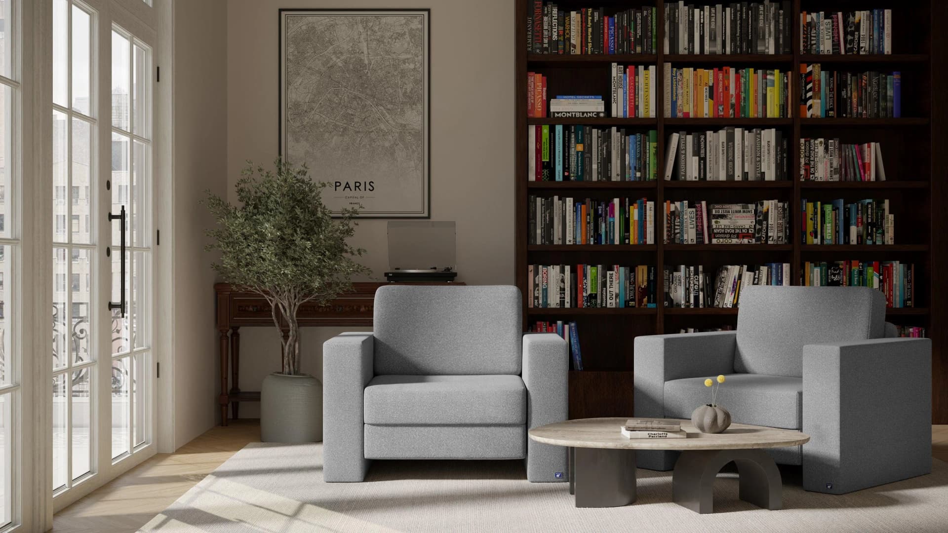 BRUNO Schlafsessel 70cm Silver Grey Grau Massivholz Boxspring