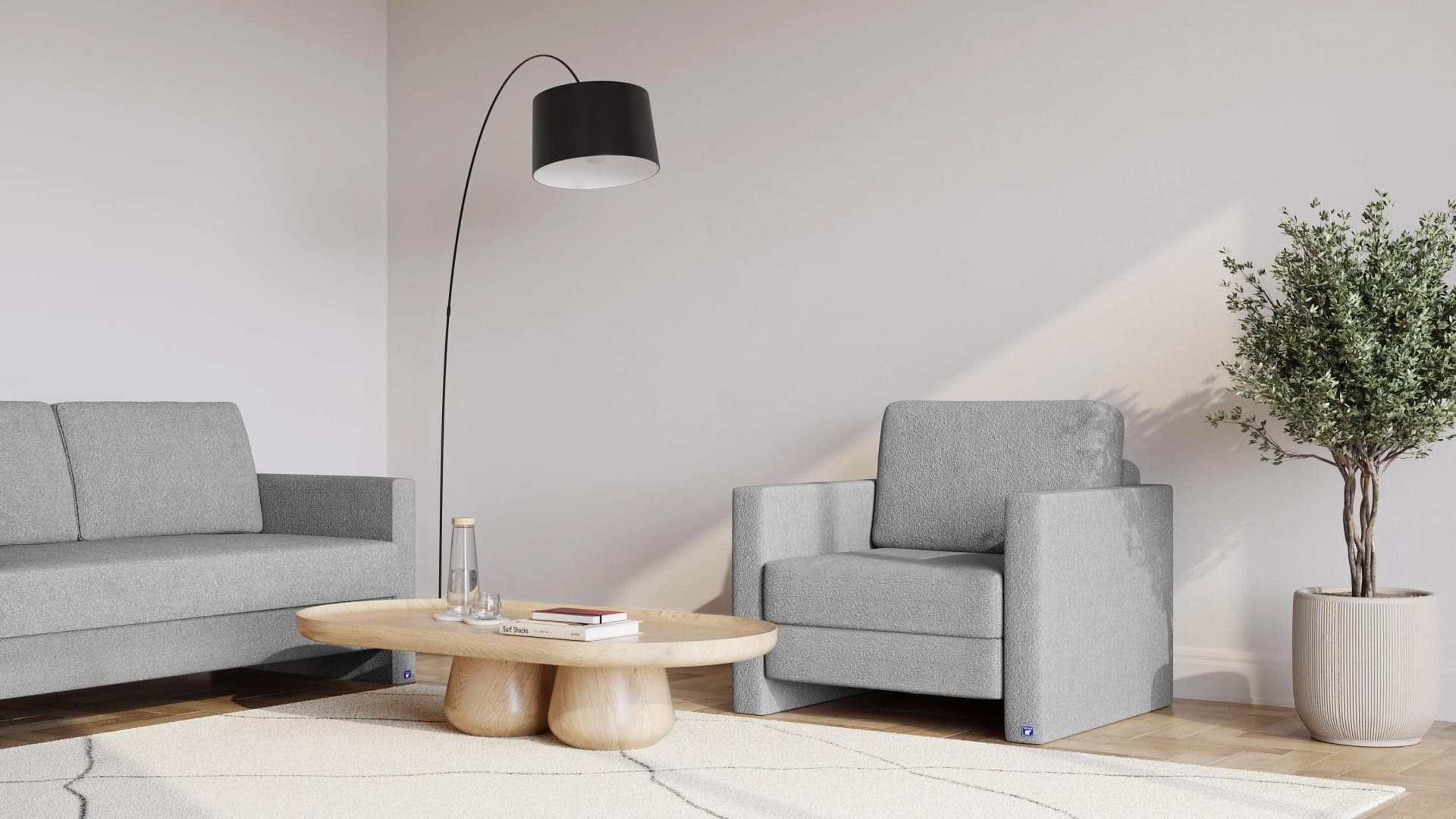 BRUNO Schlafsessel 70cm Hellgrau Massivholz Boxspring