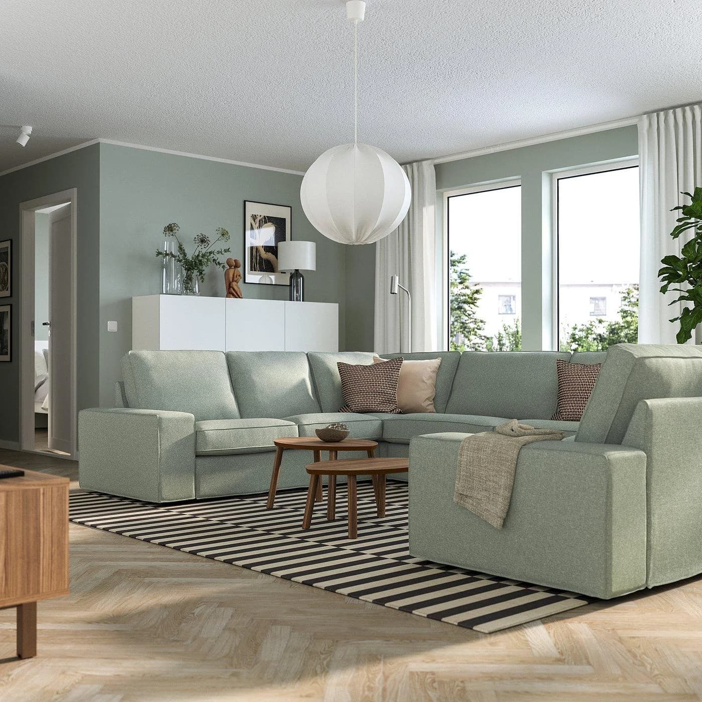 IKEA KIVIK Sofa U-Form 7-sitzig Hellgrün Polyestergewebe
