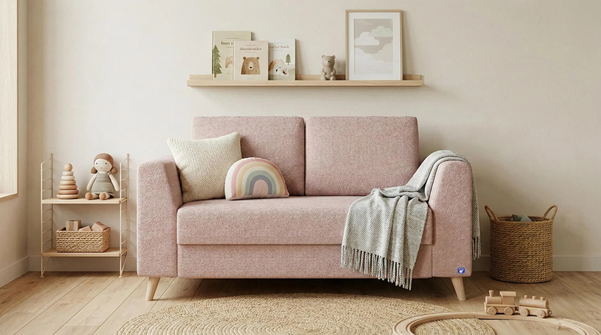 BRUNO Schlafsofa 120cm Rosa Boxspring & Massivholz