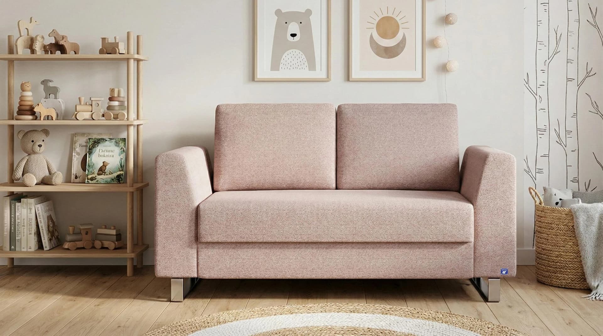 BRUNO Schlafsofa 120cm Pink Blush Rosa Massivholz Boxspring