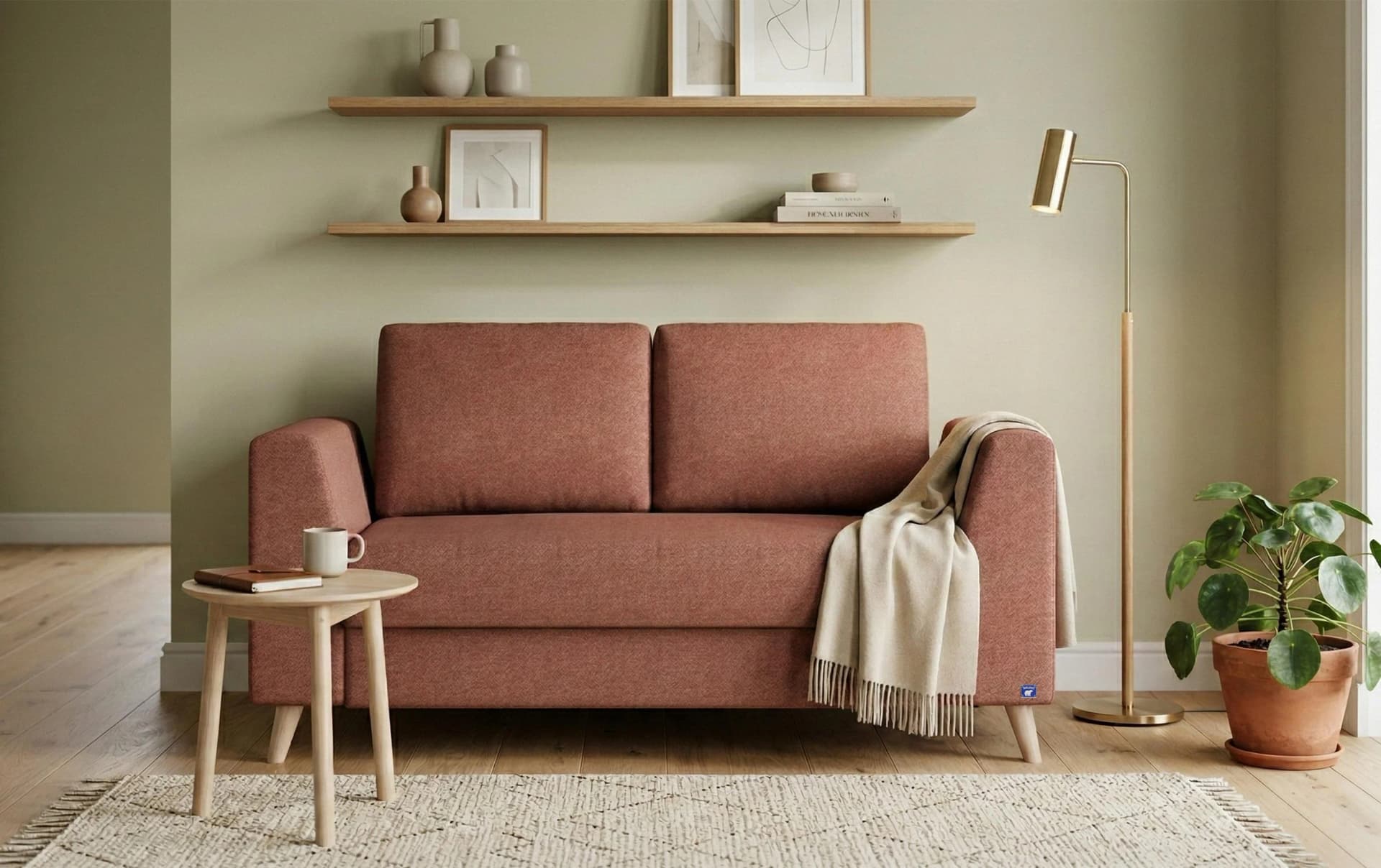 BRUNO Schlafsofa 120cm Hazelnut Rot Braun Klassik Massivholz Boxspring