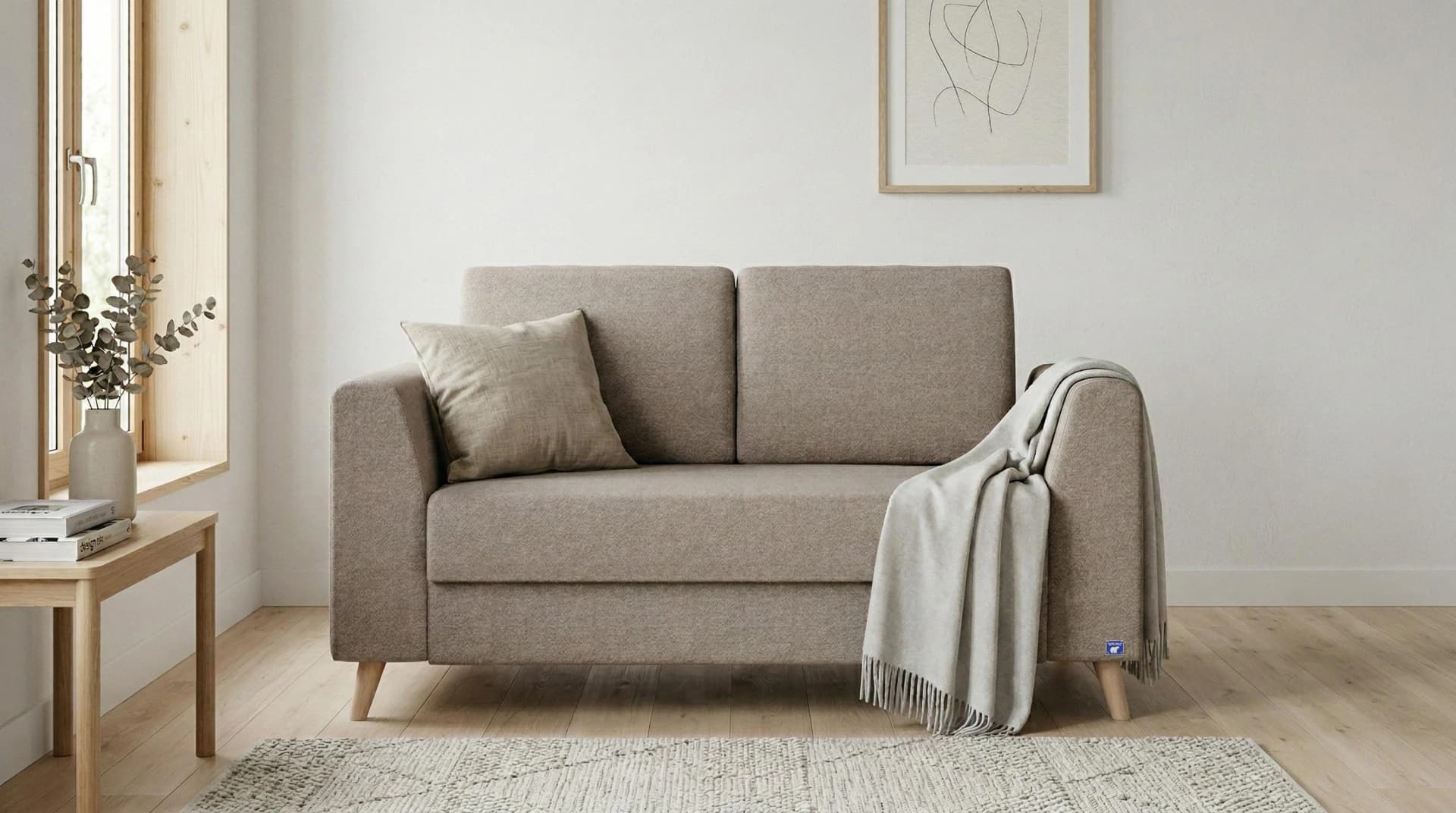 BRUNO Schlafsofa 120cm Taupe Grau-Beige Boxspring & Massivholz