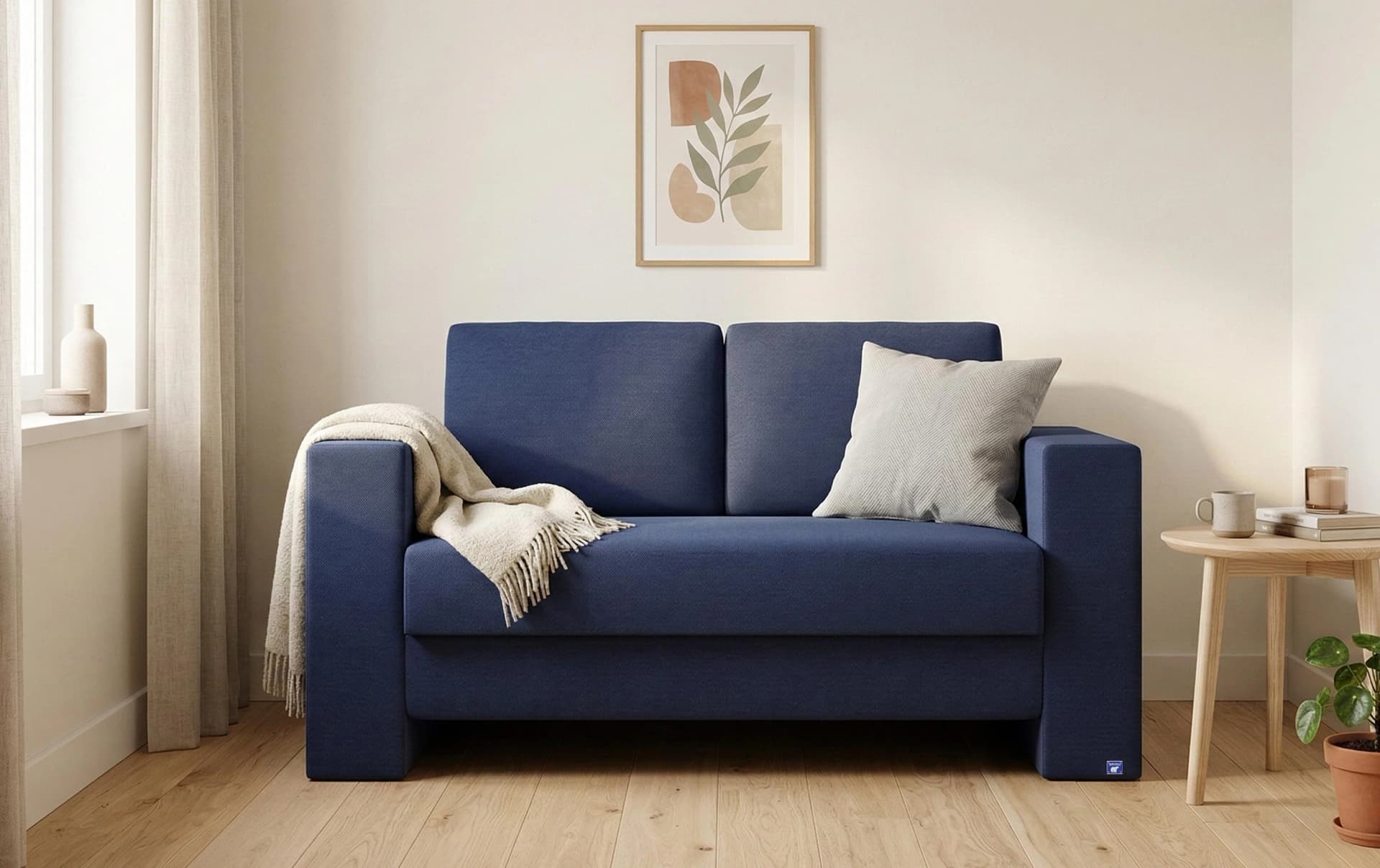 BRUNO Schlafsofa 120cm Blau Massivholz Boxspring