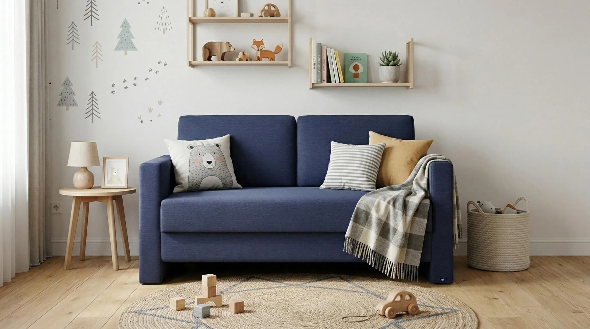 BRUNO Schlafsofa 120cm Blau Massivholz Boxspring