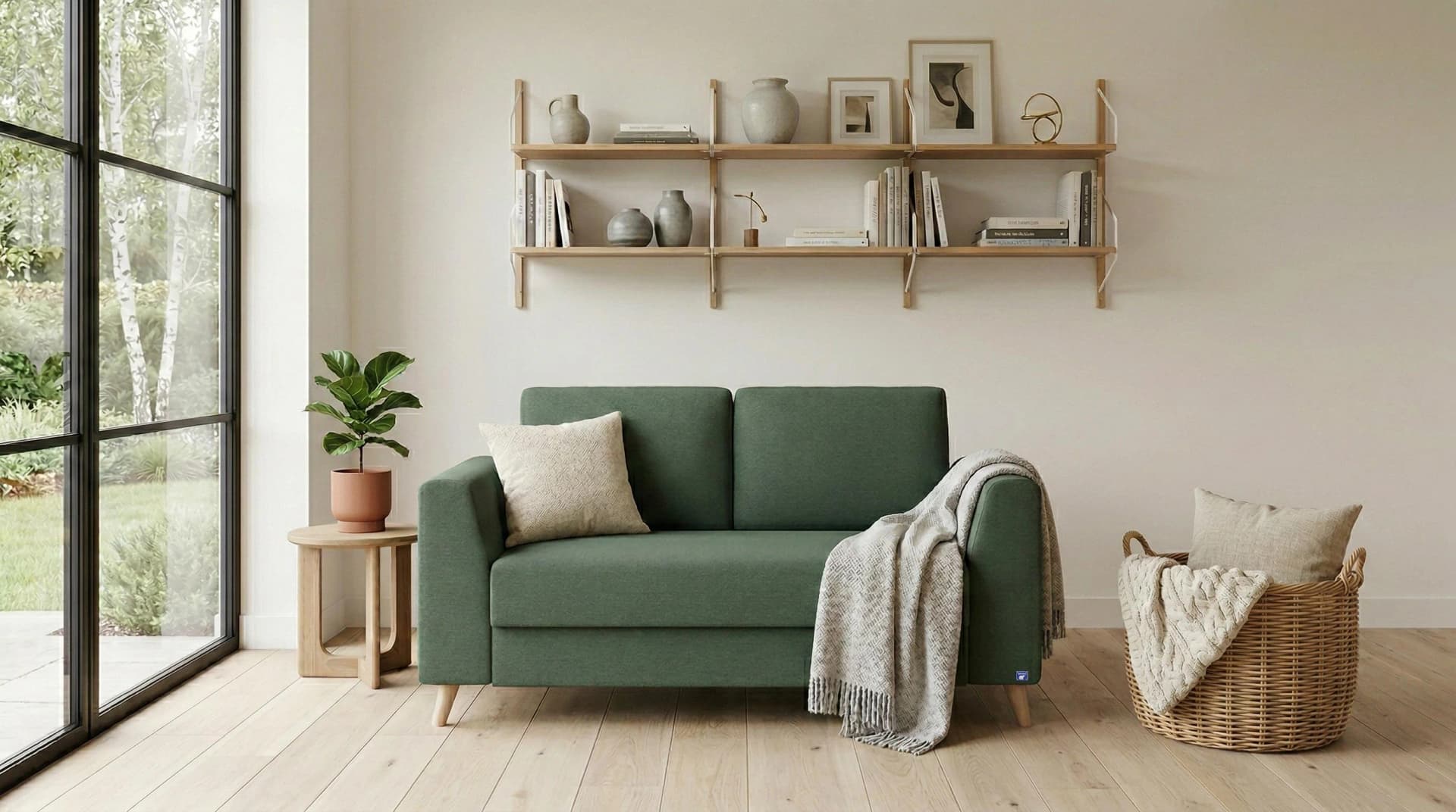 BRUNO Schlafsofa 120cm Grün Klassisch Massivholz Boxspring
