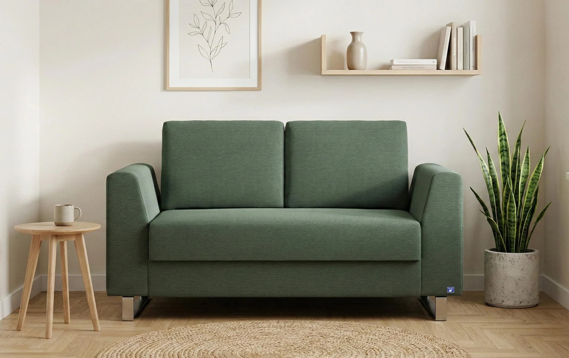 BRUNO Schlafsofa 120cm Grün Klassik Massivholz Boxspring