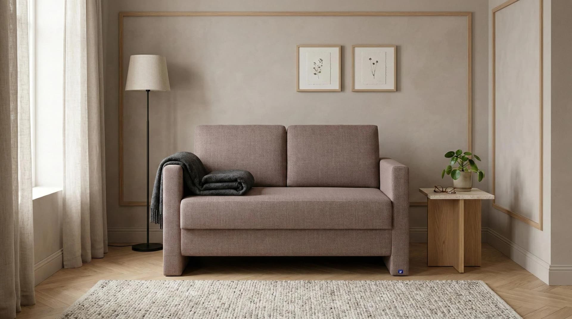 BRUNO Schlafsofa 120cm Braun Massivholz Boxspring