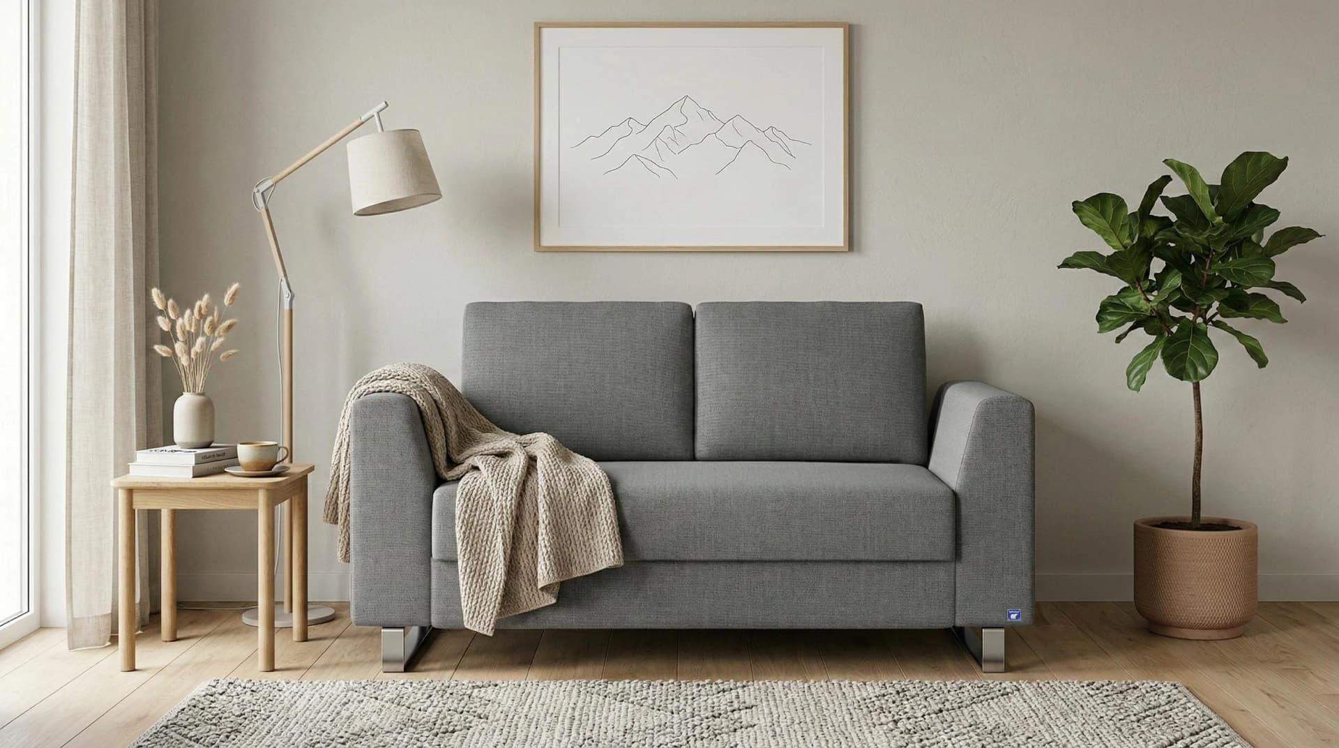 BRUNO Schlafsofa 120cm Dunkelgrau Massivholz Boxspring