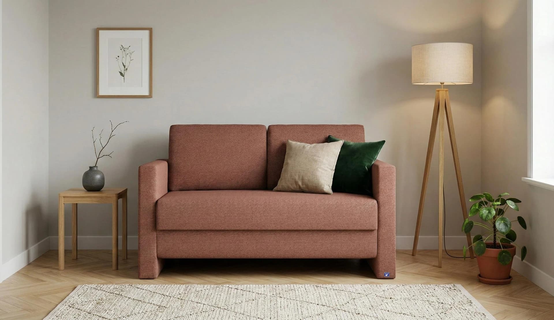 BRUNO Schlafsofa 120cm Hazelnut Rot Braun Massivholz Boxspring