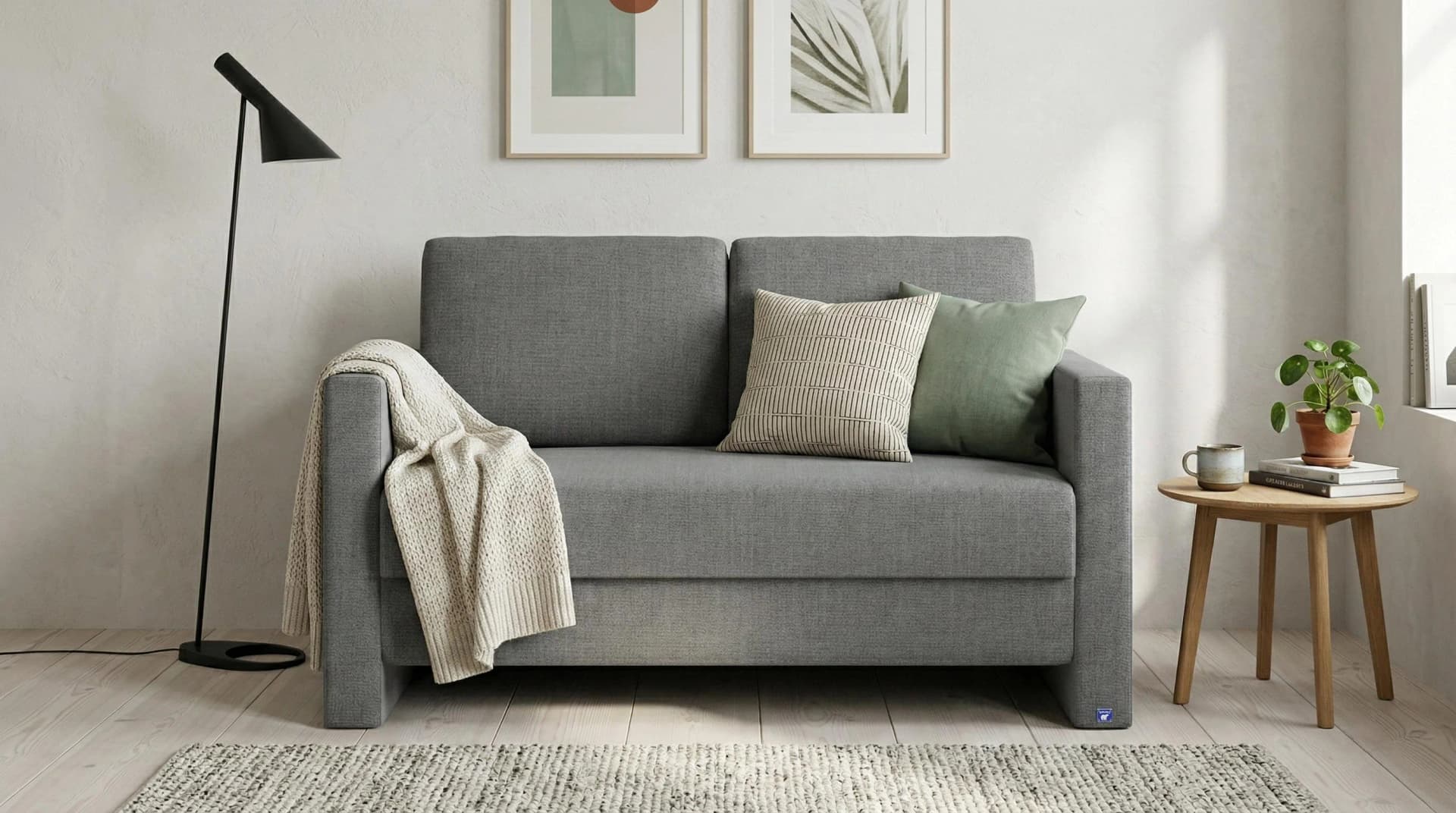 BRUNO Schlafsofa 120cm Dunkelgrau Boxspring & Massivholz