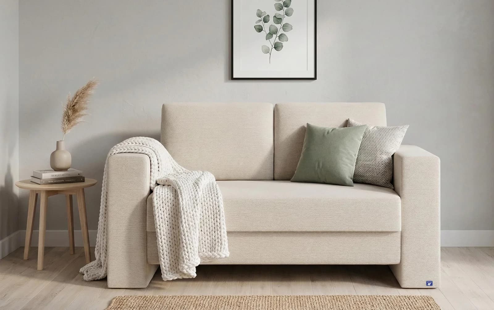 BRUNO Schlafsofa 120cm Beige Massivholz Boxspring