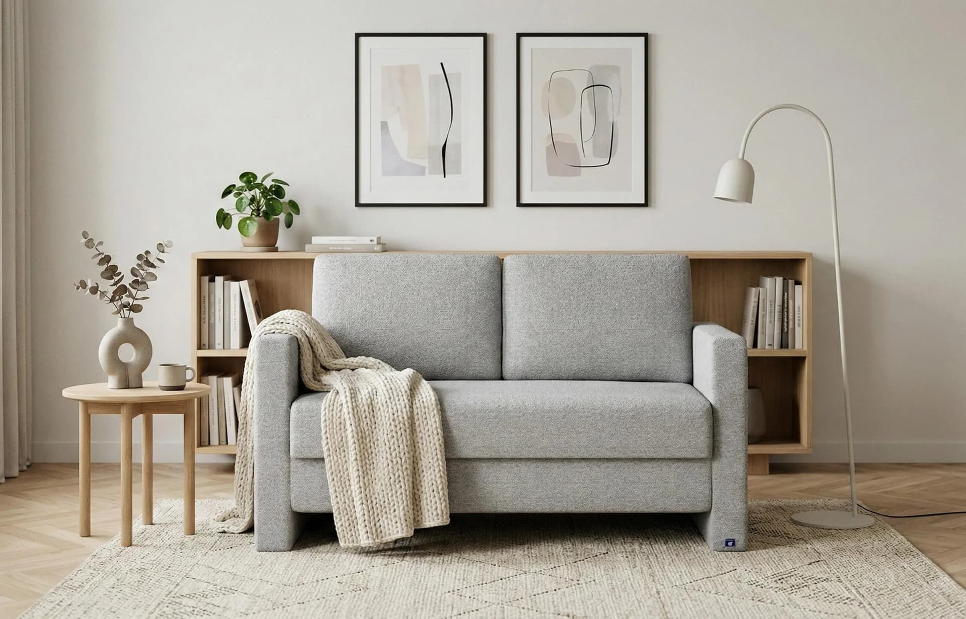 BRUNO Schlafsofa 120cm Silbergrau Massivholz Boxspring