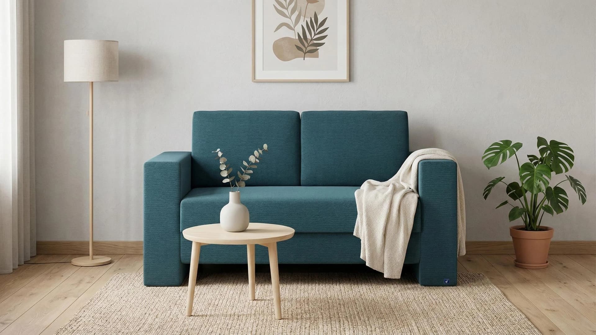 BRUNO Schlafsofa 120cm Petrol-Türkis Boxspring & Massivholz