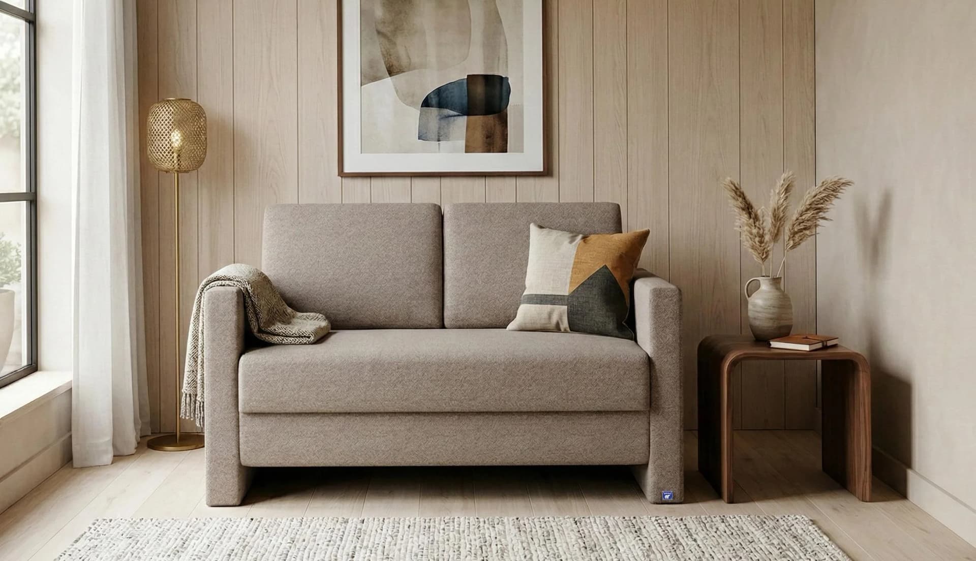 BRUNO Schlafsofa Taupe Grau-Beige Massivholz Boxspring