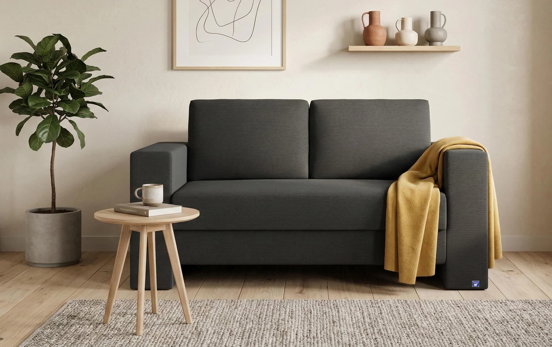 BRUNO Schlafsofa 120cm Anthrazit Massivholz Boxspring