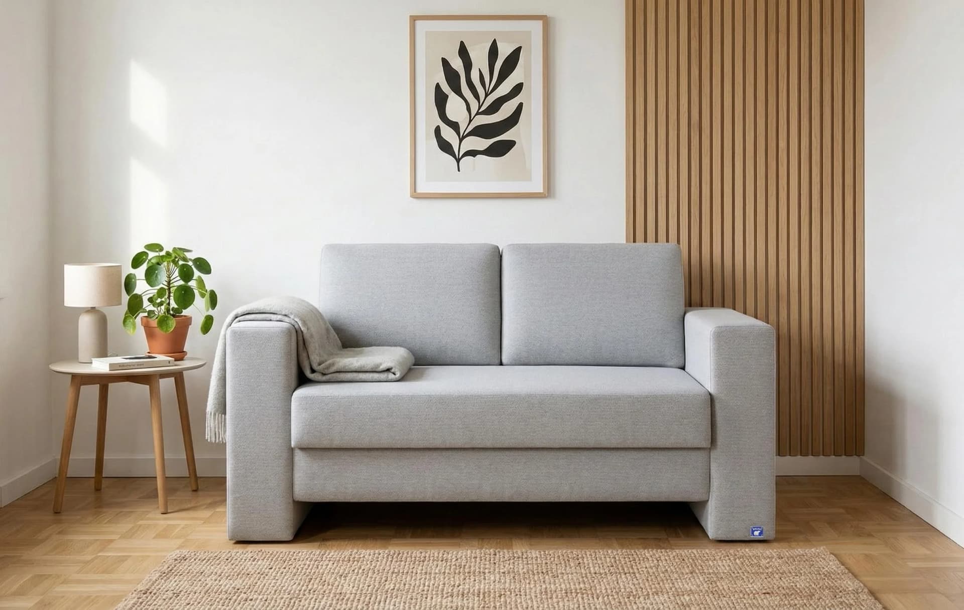 BRUNO Schlafsofa 120cm Hellgrau Massivholz Boxspring