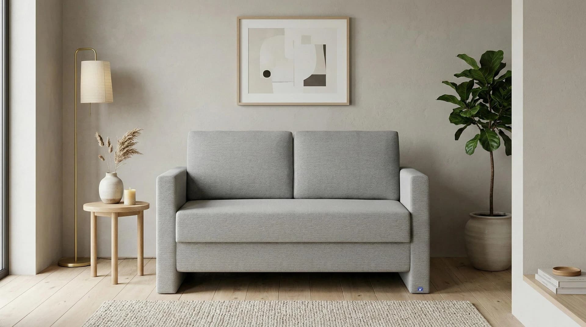 BRUNO Schlafsofa 120cm Hellgrau Massivholz Boxspring