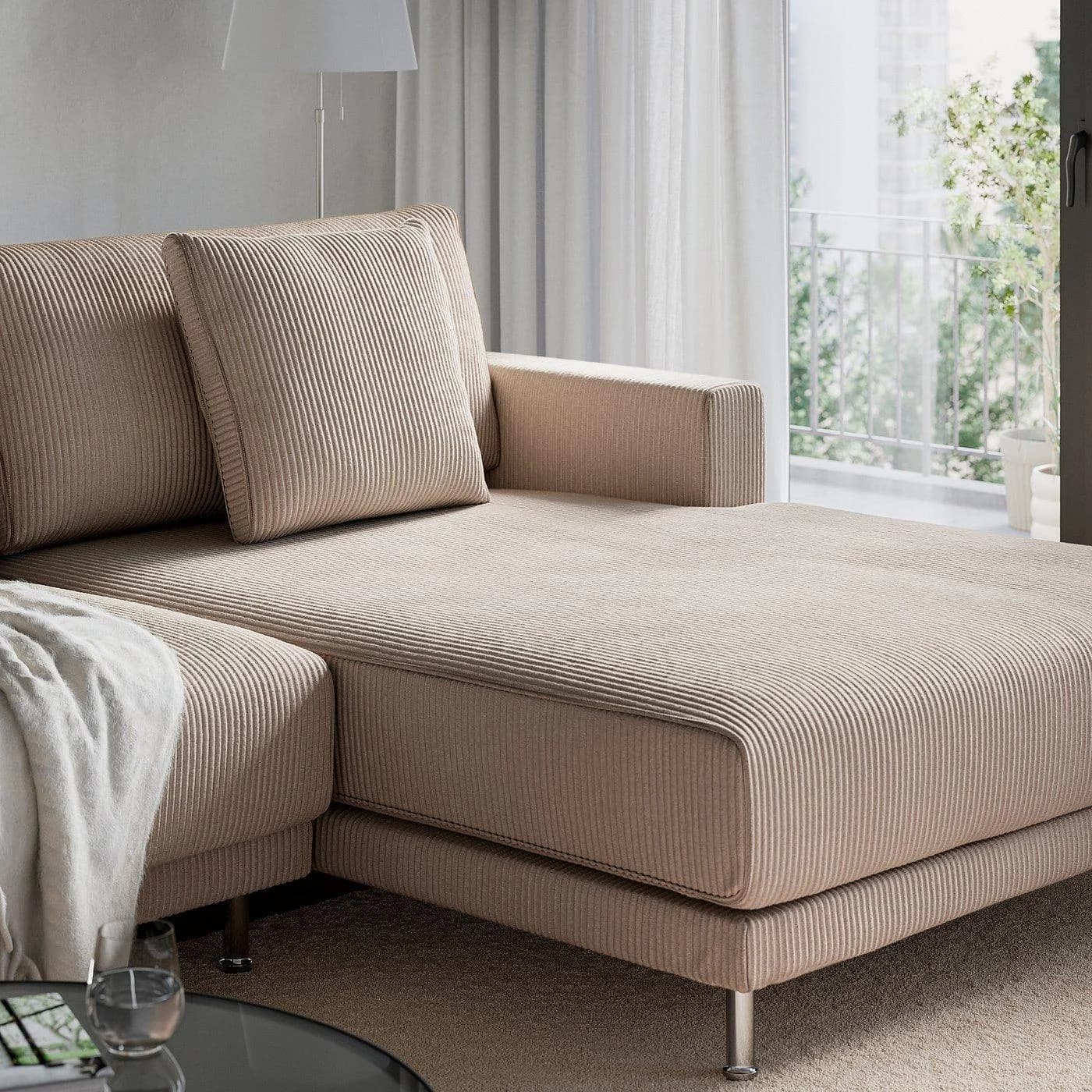 IKEA UPPÅKRA 3er-Sitzelement mit Recamiere rechts Grau-Beige